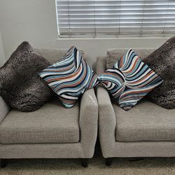 Two Modern Comfortable Accent Chairs/Sofas with Throw Pillows