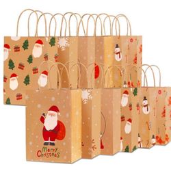Christmas Bags for Gifts, 24 PCS Christmas Holiday Bags, Paper Party Favor Goodie Gift Bags with Assorted Prints for Christmas Kraft Favors Bag