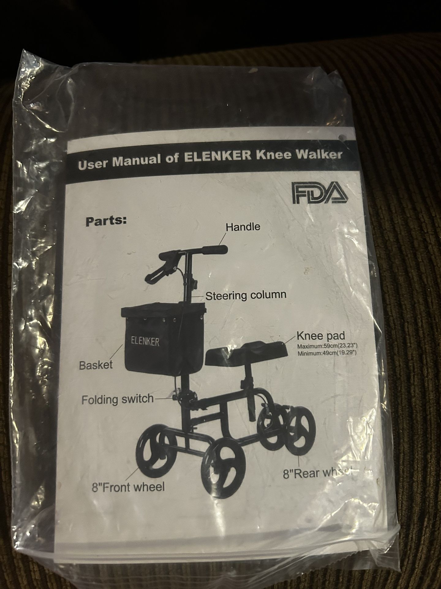 Elenker Steerable + Foldable Knee Walker / Knee Scooter With Storage
