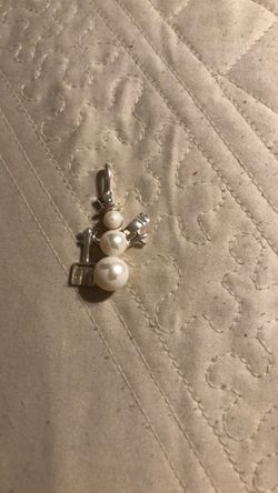 Pearl Snowman Charm Pendant sterling silver