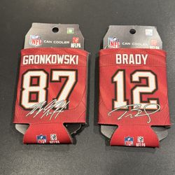Pair of Tampa Bay Buccaneers Official NFL Beer Can Cooler Double-Sided NEW. #87 Rob Gronkowski & #12 Tom Brady