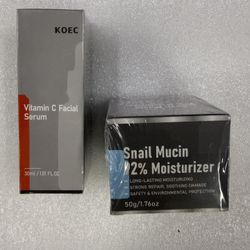 KOEC Snail Mucin 92% Moisturizer Cream 50g 1.76oz+ VITAMIN C FACIAL SERUM 1.01O