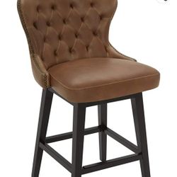 New in box Amazon Brand – Stone & Beam Morgan Faux Leather Memory-Swivel Counter-Height Barstool, 38.2"H, Brown Wax Sand Counter Height
