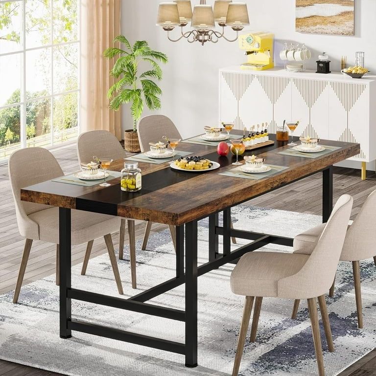 Tribesigns 70” Dining Table: Large Rectangular Wood Kitchen Table for Families and Parties – Seats 6-8