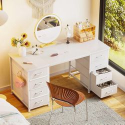 48 Inch Vanity Desk with 8 Fabric Drawers, Modern Makeup Desk for Bedroom & Dressing Room with Large Storage, Ideal for Home Office, Study, 