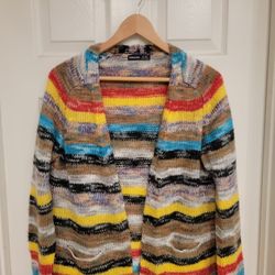 NoraCora Cardigan Sweater Multicolor Rainbow Stripe w/ Pockets, Size XL