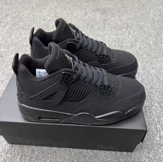 Jordan Air Jordan 4 Black Cat Suede Mid-top Retro Basketball Shoes Men's and Women's Black