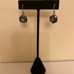 Kenneth Cole Round Smoky Gray Crystal Drop Earrings Silver-tone Bezel Setting