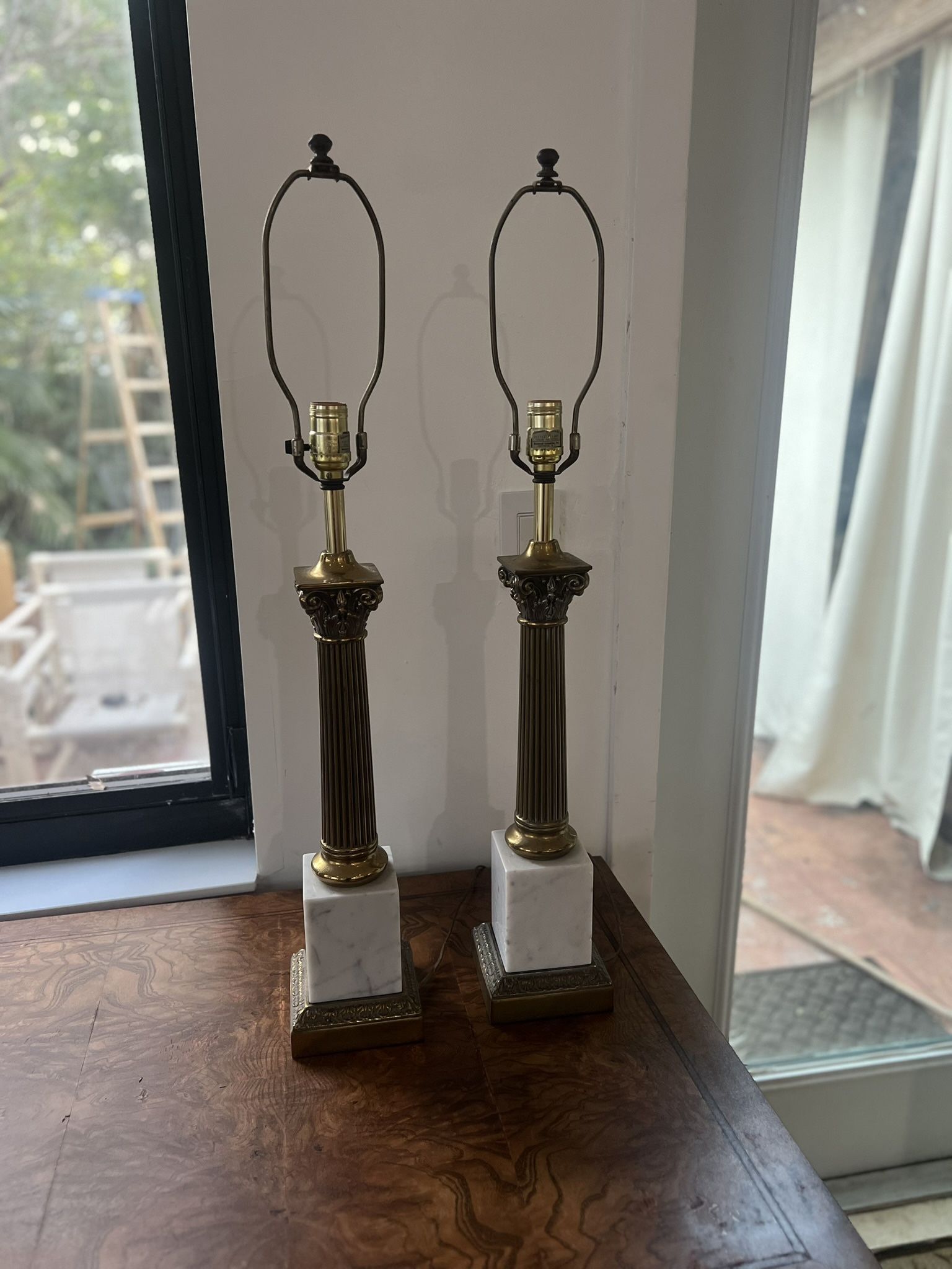 Pair of Vintage Brass and Marble Table Lamps