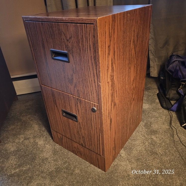 2-Drawer Metal Filing Cabinet – Wood Grain Finish