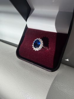 Blue stone and CZ sterling silver ring