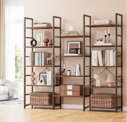Triple wide 5 Tier Rustic Bookshelf with 14 open display