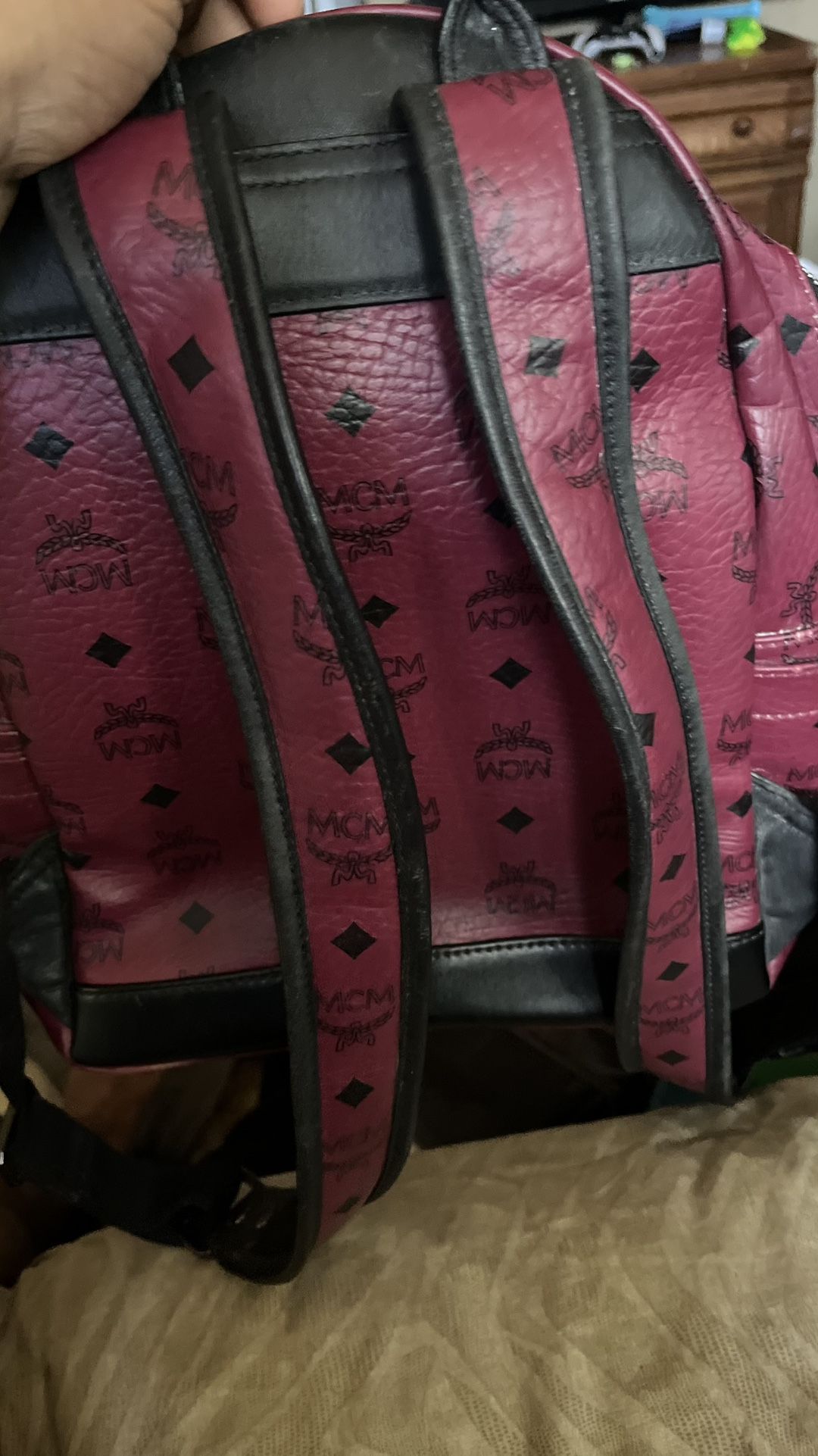 Mcm Burgundy Stark Visetos Canvas Backpack 