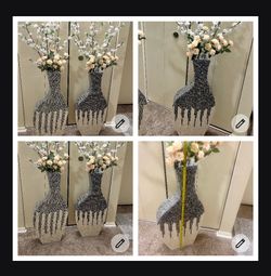$200 Each only 4 left large Mosiac mother of pearl inlay vases with artificial flowers pickup Gaithersburg md20877 details in the photos