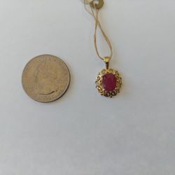14k 2.4g Cushion Oval Ruby Pendant