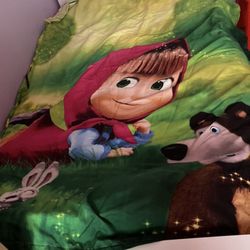 Available ✅Masha And The Bear Twin Size Duvet Cover, 2 Pillow Cases, Flat Sheet, Washed, Not Used