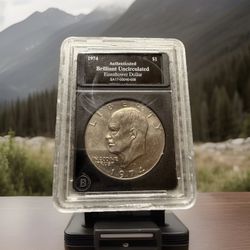 1974-D Eisenhower Dollar BU Authenticated Slab Ike $1 Large US Coin