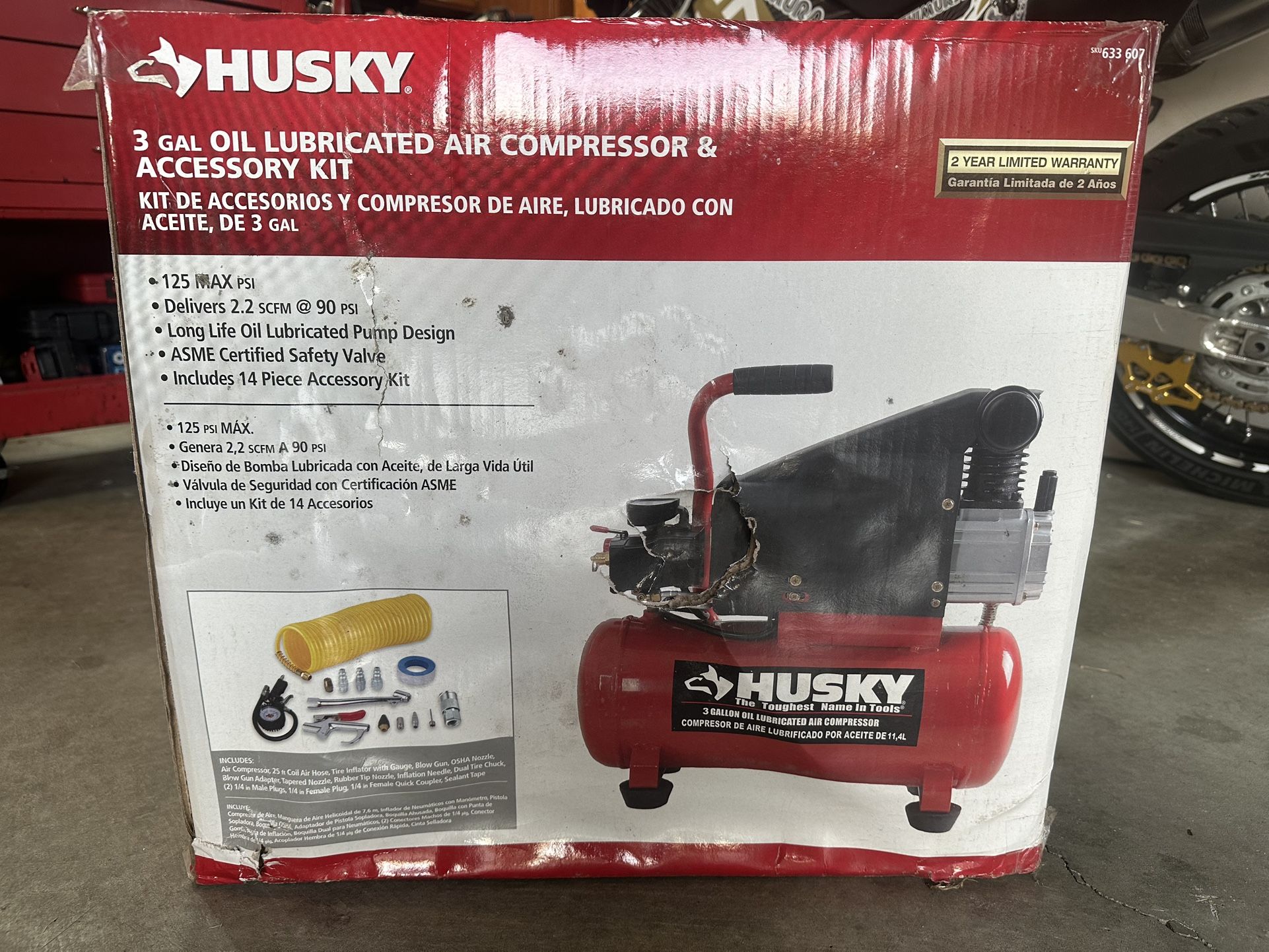 New In Box Husky Air Compressor 3 GAL