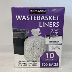 Kirkland Signature 10 Gallon Wastebasket Liners, 500 Bags, Clear