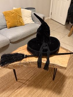 Black Witch Hat and Broom Costume Set