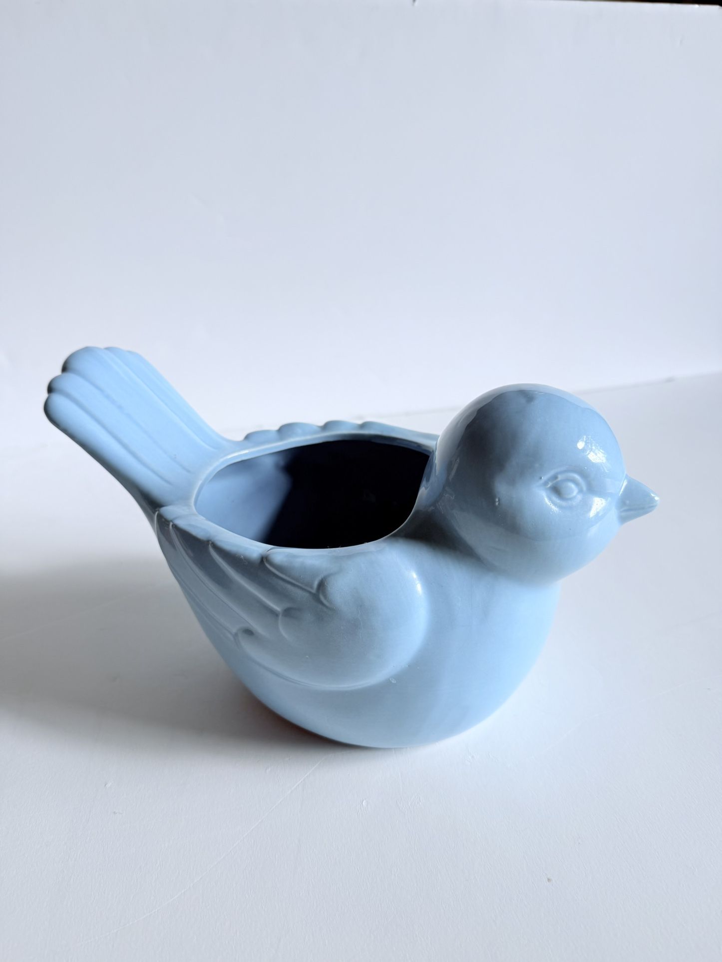 Vintage Blue Ceramic Bird Planter Pot Figurine Cottage Farmhouse Decor Brand New