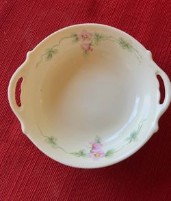 Vintage Porcelain Floral Serving Bowl with Handles – $18