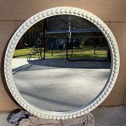 Round white Wood Beaded Trim Wall Mirror Kirkland's