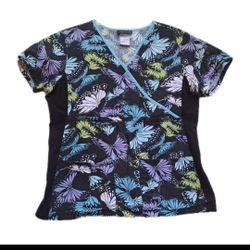 Butterfly Cherokee Scrubs iFlex V Neck Knit Panel Top Size M