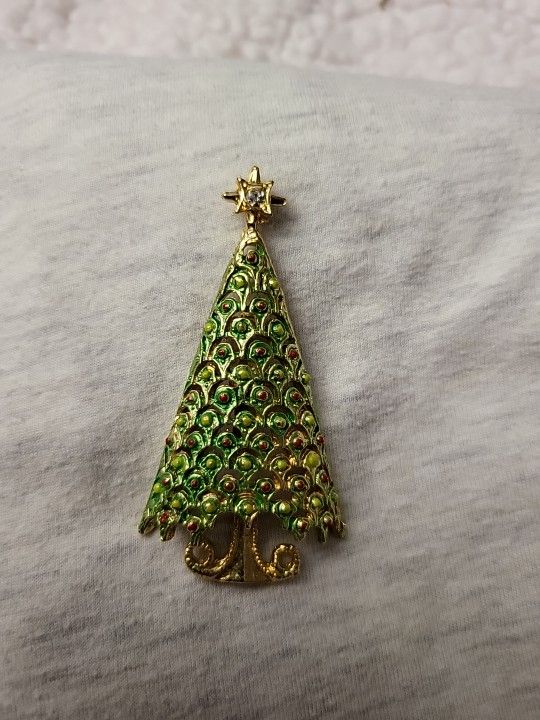 Vintage Enamel Christmas Tree Brooch/ Pin Pre Owned