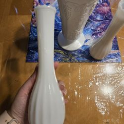 Milk glass shaped vases