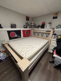 Queen size mattress with box spring and stand