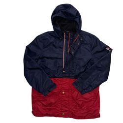 Tommy Hilfiger Athlete Navy Jacket 100% NYLON HOODED RAIN COAT WINDBREAKER Size Medium 