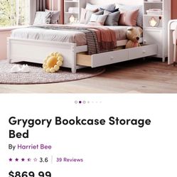 White Grygory Bookcase Storage Bed