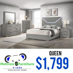 Ives 5-Piece Queen Bedroom Set Grey High Gloss