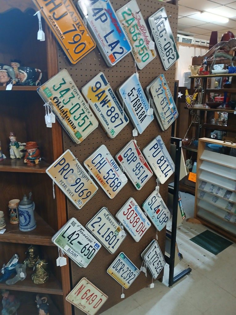 License Plates, Toys Comics, Antiques, Furniture, Glassware, Jewelry