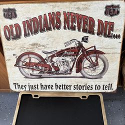 Vintage Harley Davidson Tag Frame & Metal Sign