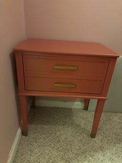 Coral Pink 2-Drawer Nightstand with Gold Hardware
