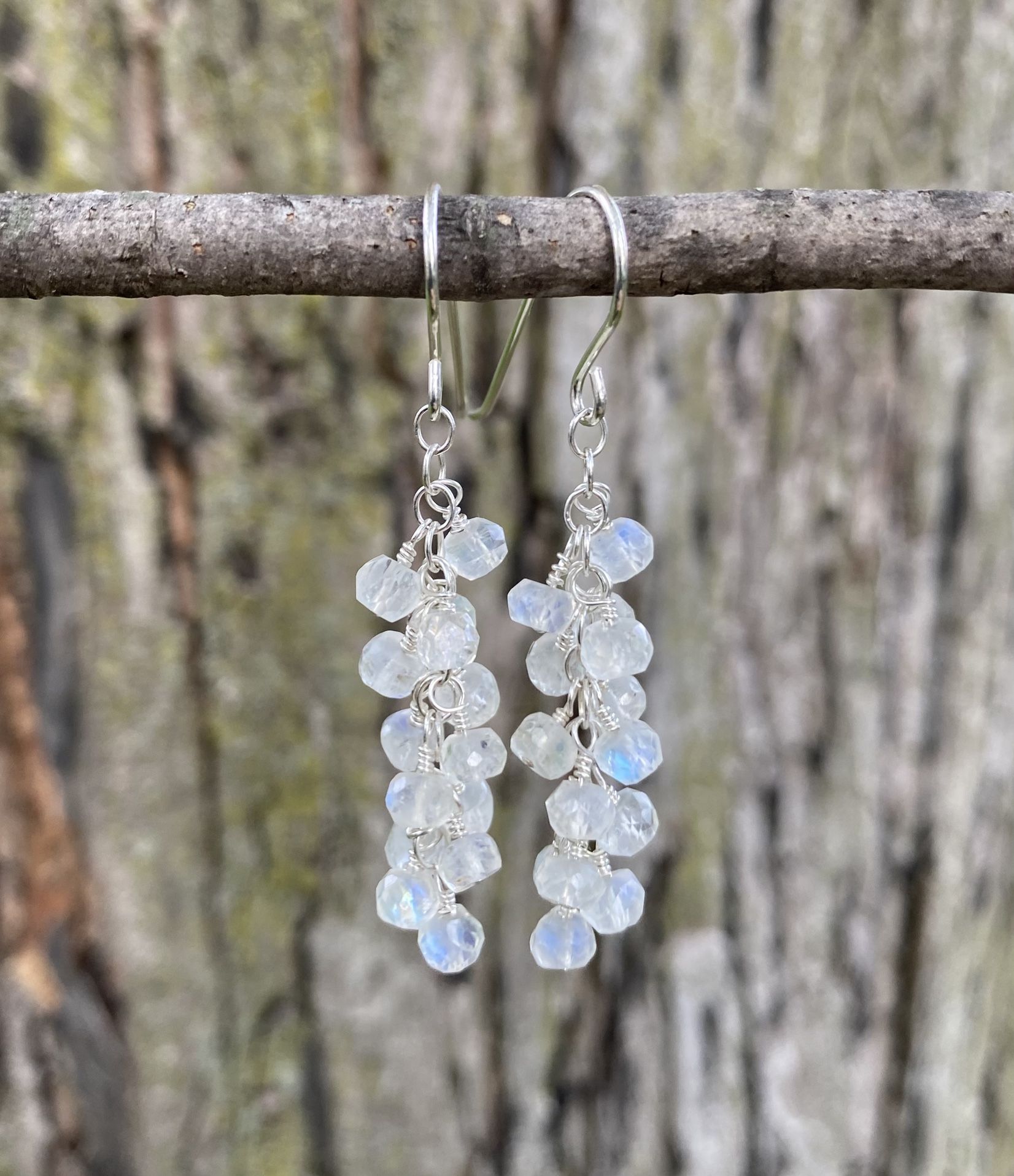 Sterling Silver Rainbow Moonstone Dangle Earrings