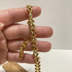 Gold Tone Hearts Bracelet Secure Lock