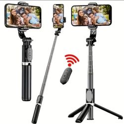 40 Inch Retractable 360° Rotating Cell Phone Selfie Stick With Smartphone Tripod And Wireless Remote Control