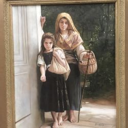 D Epple Beggar Girls Oil Canvas Painting Framed Woman Sisters Realism 