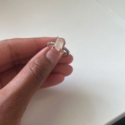 Raw Rose Quartz Sterling Silver Ring With Cubic Zirconia