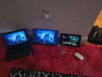 Dell Laptop with Fangor Portable Monitor and Microsoft Surface Tablet