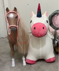 Toy Horse and Unicorn Plush Bundle