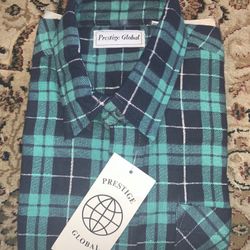 Vintage 90s Prestige Global Men’s Shirt XL Plaid Fannel Brand New 100% Cotton 