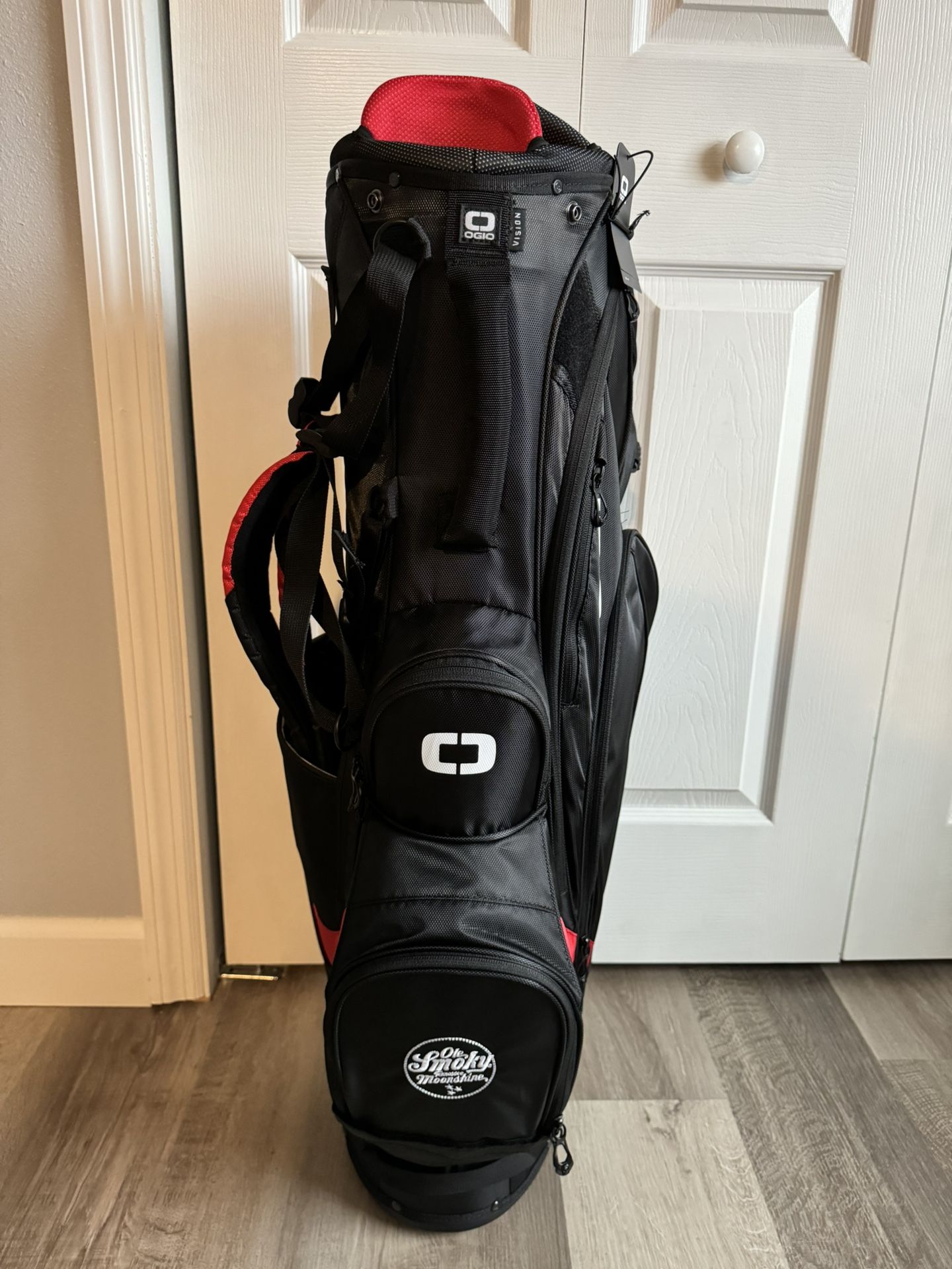 OGIO Vision 2.0 Golf Bag With Ole Smoky Tennessee Moonshine Logo On The Front Red/Black (NEW) $180 Firm Paid $299 total was $320.99 with tax T