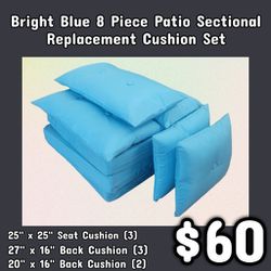 NEW Bright Blue 8 Piece Patio Sectional Replacement Cushion Set: Njft 