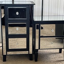 2 BLACK AND MIRROR CABINETS 
