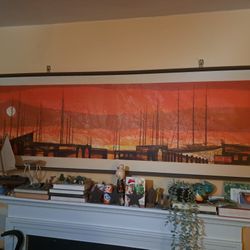 Large Painting Of Boats On The Dock 