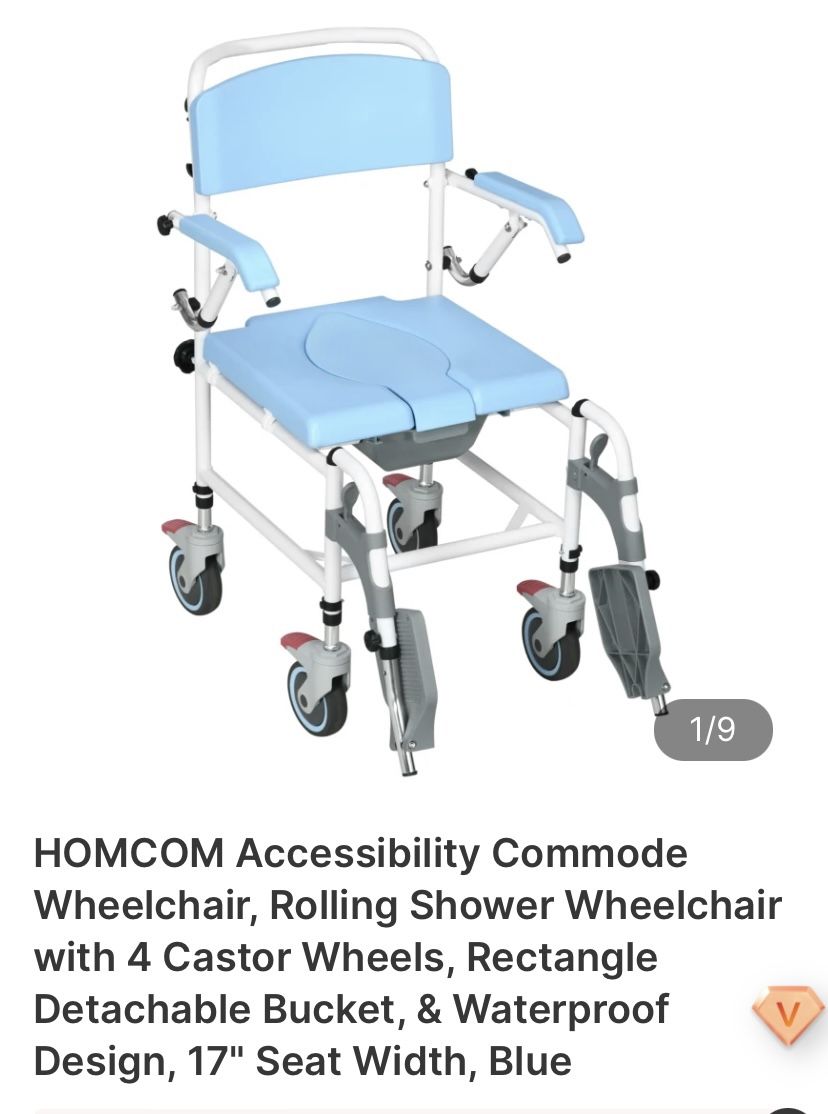 HOMCOM Commode Shower Wheelchair W/Wheels 17” New In Box